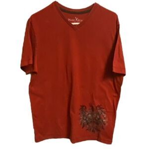 Marc Ecko Cut & Sew Womens Large V-Neck Top Crown Graphic T-shirt Goth Classic